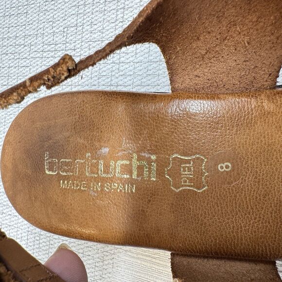 BERTUCHI Caramel Tan Leather Crossover Slingback Buckle Wedge Sandals 8 - Picture 6 of 6